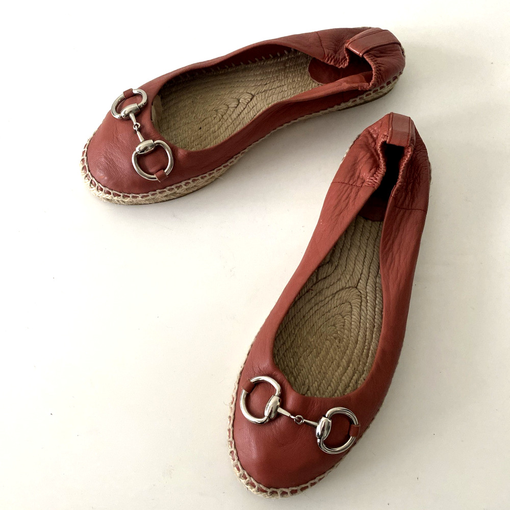 Gucci Horsebit Leather Espadrille Flat Silver-tone Buckle Round toe Slip On 39 - Picture 7 of 11